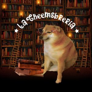 Logo de "la cheemsbreria". Negocio basado en Cheems