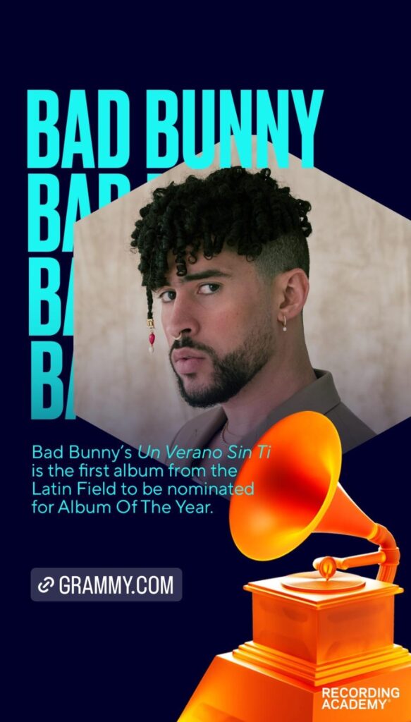Bad Bunny nominado al álbum del año como primer álbum en español en esta categoría en los premios